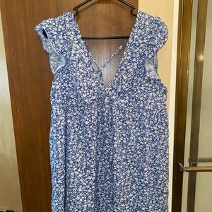 Blue with white floral pattern. Size XL, fits true to size. Bought from Shein